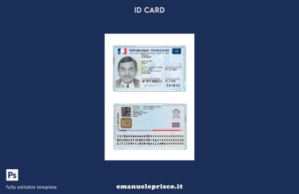 modello di versione presente della carta d'identità francese in stile verificato